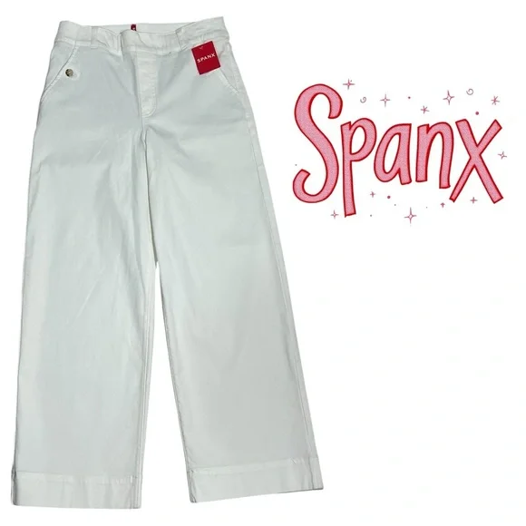 Spanx Stretch Twill Cropped Wide Leg Pant-Bright White Size Medium Style 20312R - Picture 1 of 9
